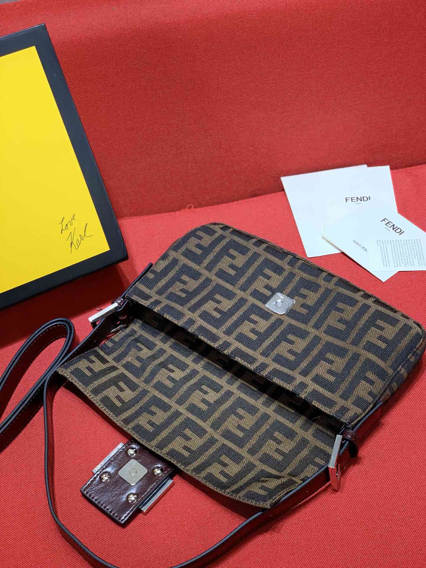 Fendi Brown Zucca Canvas Baguette Shoulder Bag with FF Buckle