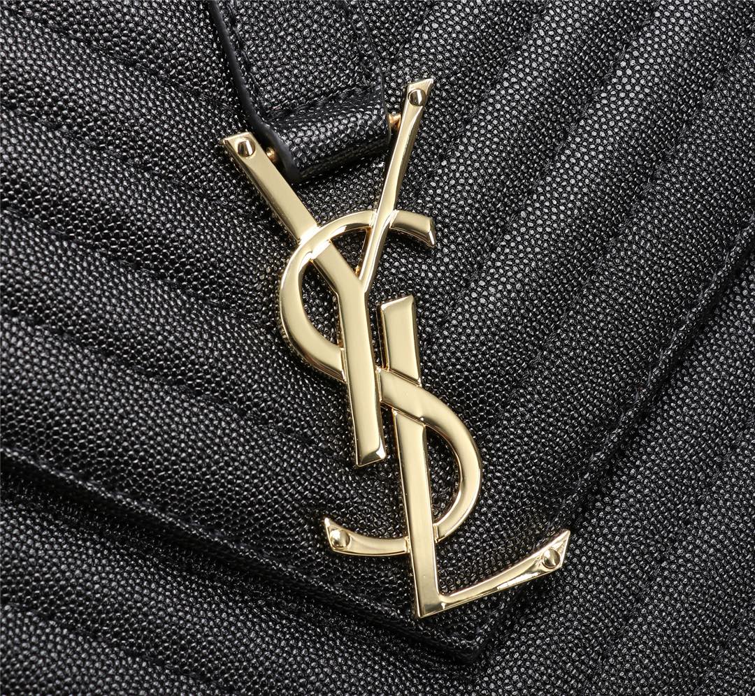 Saint Laurent Large Envelope Bag in Mix Matelassé Grain de Poudre Embossed Leather - Black