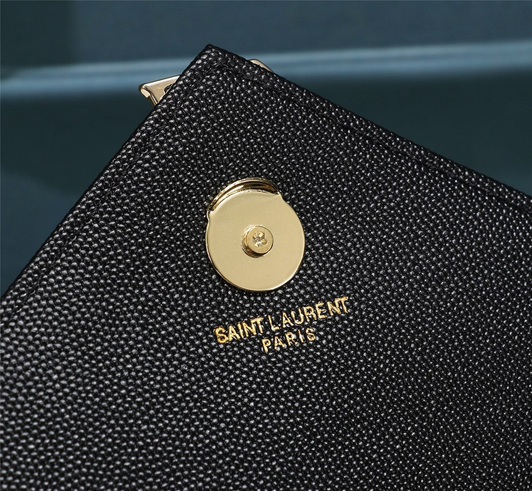 Saint Laurent Envelope Medium Bag in Mix Matelassé Black Grain de Poudre Leather