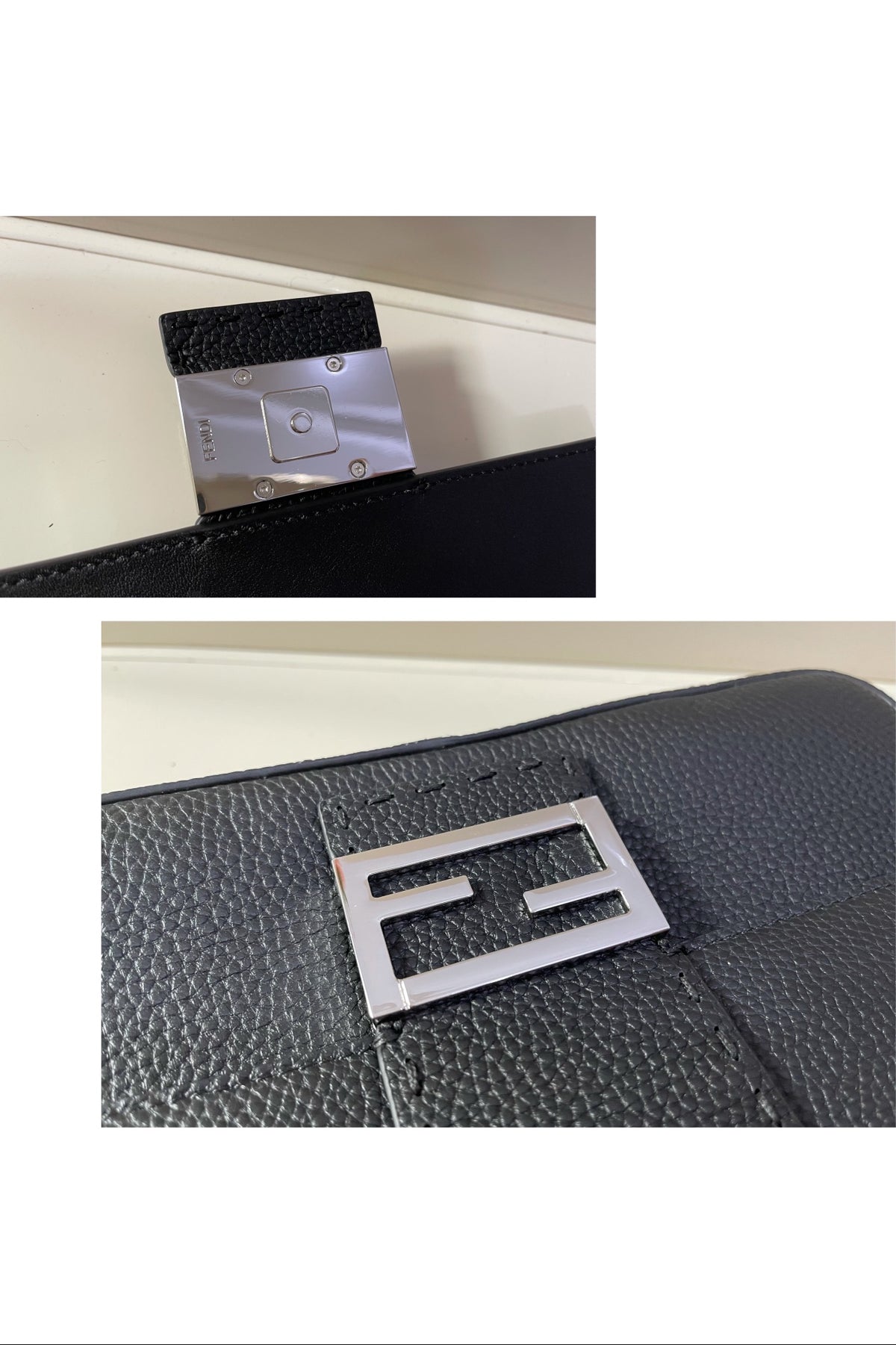 Fendi Black Leather Baguette Shoulder Bag with Silver FF Logo Buckle