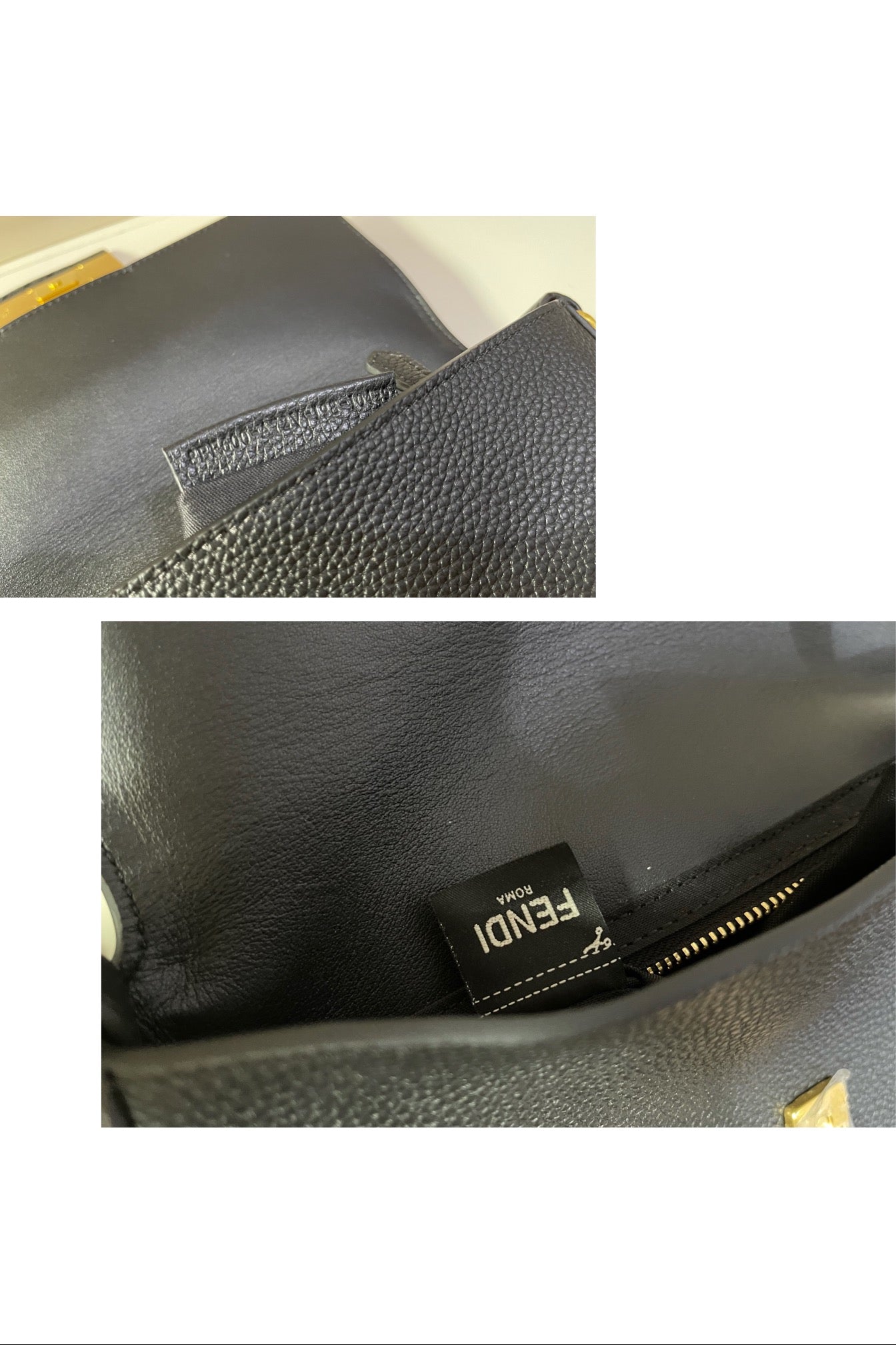 Fendi Black Leather Baguette Shoulder Bag with Gold-Tone FF Logo