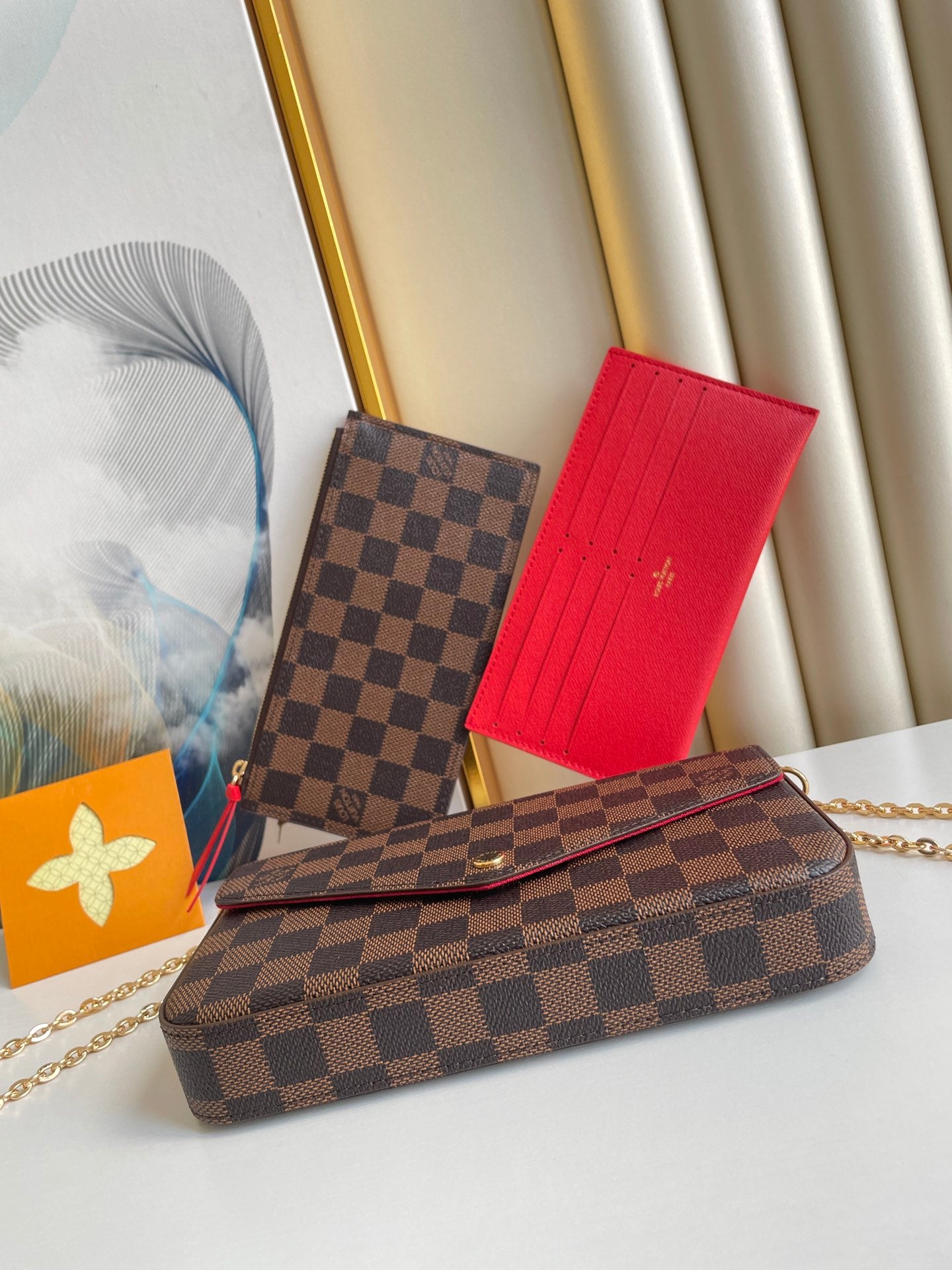 Elegant Brown Checkered Chain Crossbody Bag - Women's Mini Pochette Clutch
