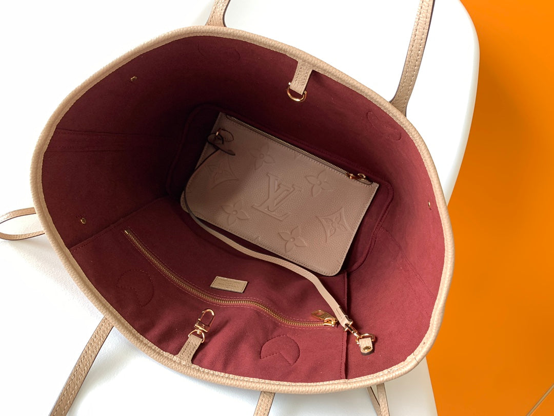 Louis Vuitton Neverfull MM Monogram Empreinte Leather Tote Bag - Beige