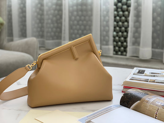 Fendi First Beige Leather Asymmetric Shoulder Bag &amp; Clutch