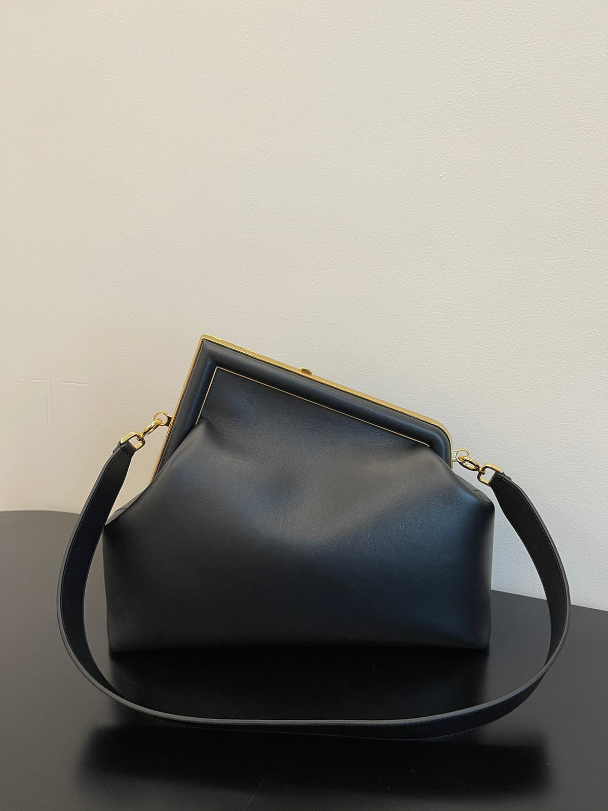 Elegant Black Leather Frame Clutch Bag - Designer Style Crossbody Handbag