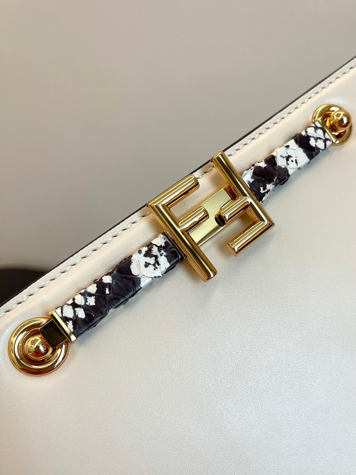 Fendi C'mon Mini White Leather Crossbody Bag with Gold FF Logo
