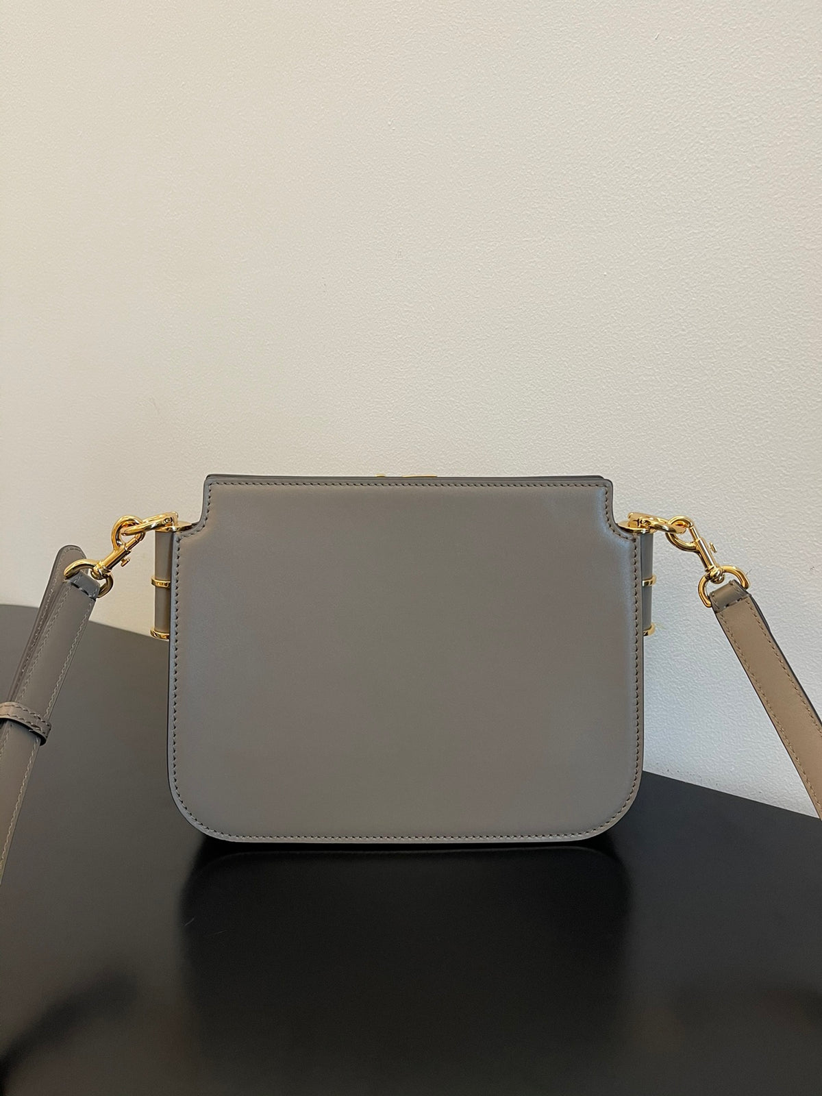 Fendi Small Grey Calfskin Leather Shoulder Bag with Gold-Tone FF Logo