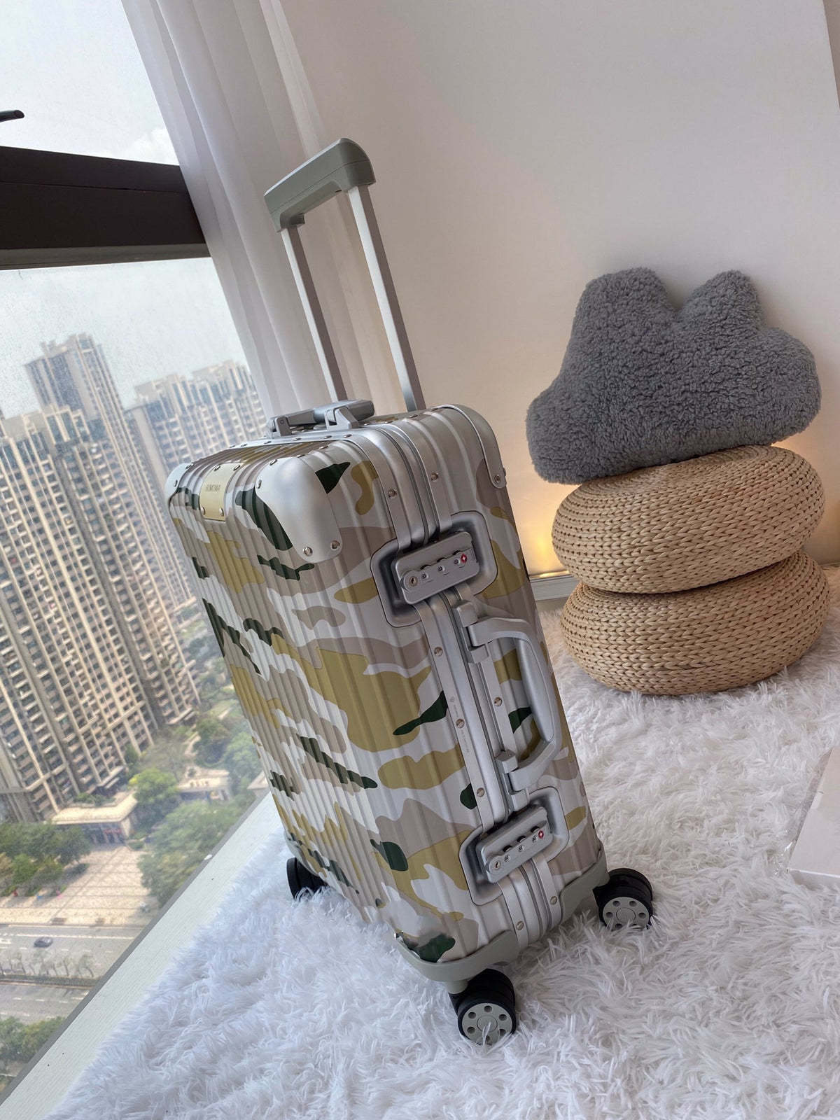 Yellow and Green Camouflage Hard Shell Spinner Suitcase