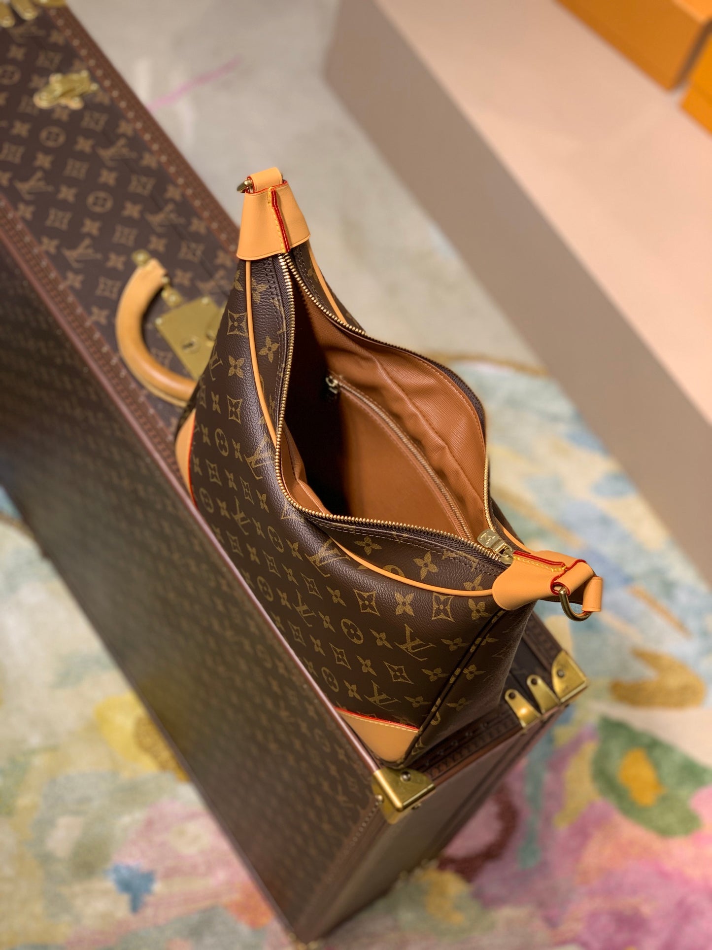 Louis Vuitton Classic Monogram Canvas Crescent Shoulder Bag with Tan Leather Trim