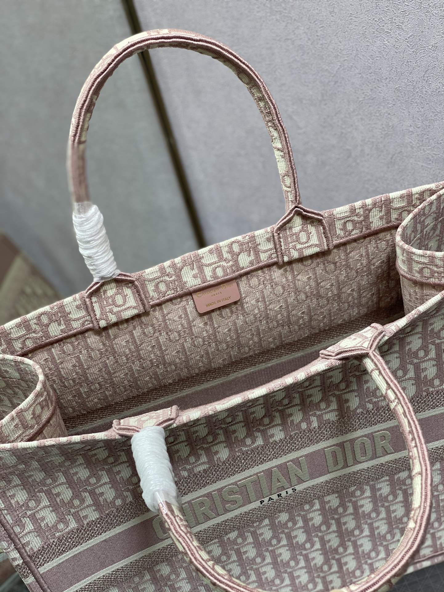 Dior Dusty Pink Monogram Embroidered Canvas Tote Bag for Women