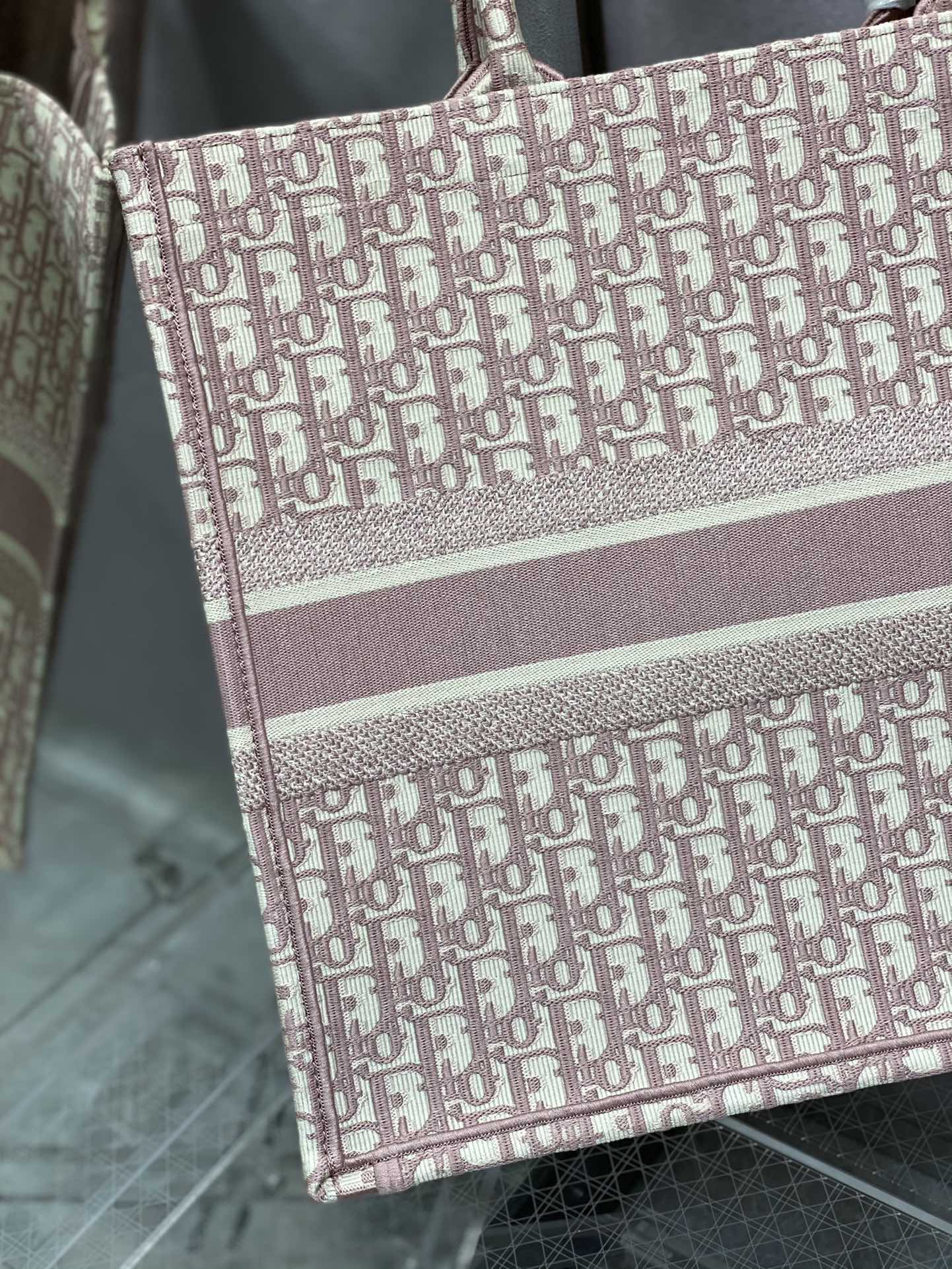 Dior Dusty Pink Monogram Embroidered Canvas Tote Bag for Women