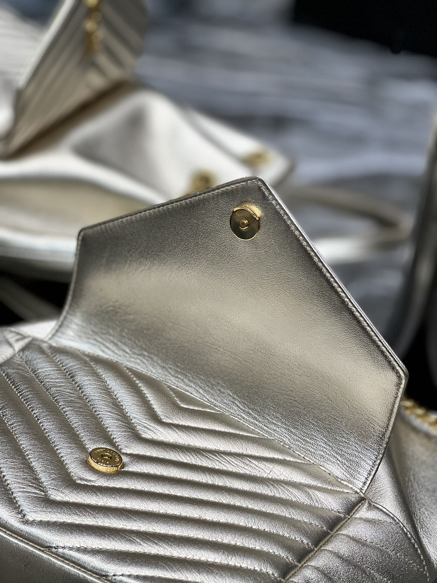 Gold Quilted Leather Bucket Bag - Elegant Metallic Shoulder Bag with Chain Strap