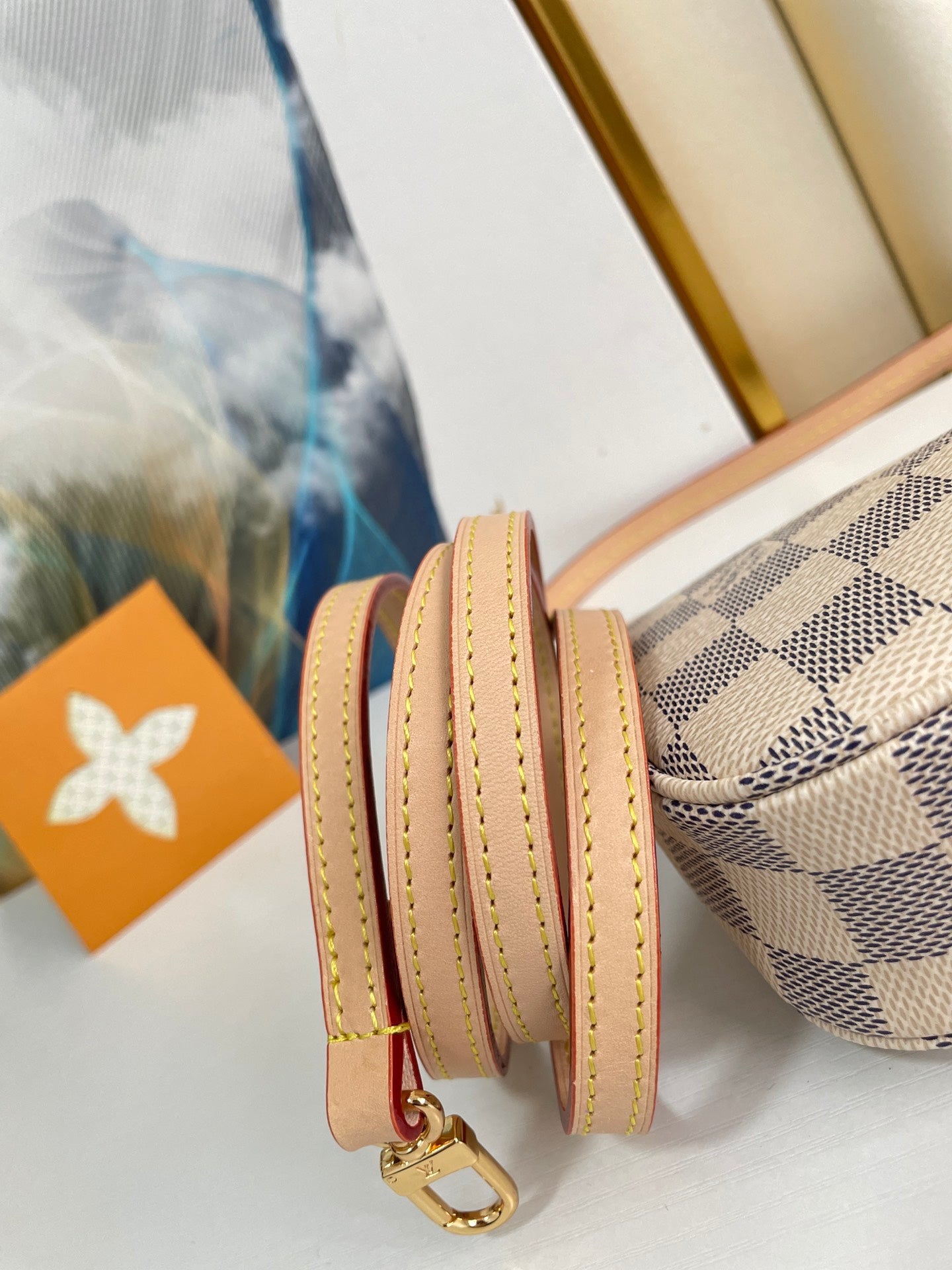 Luxury Checkered Mini Pochette Accessoires - Beige and Grey Canvas Handbag