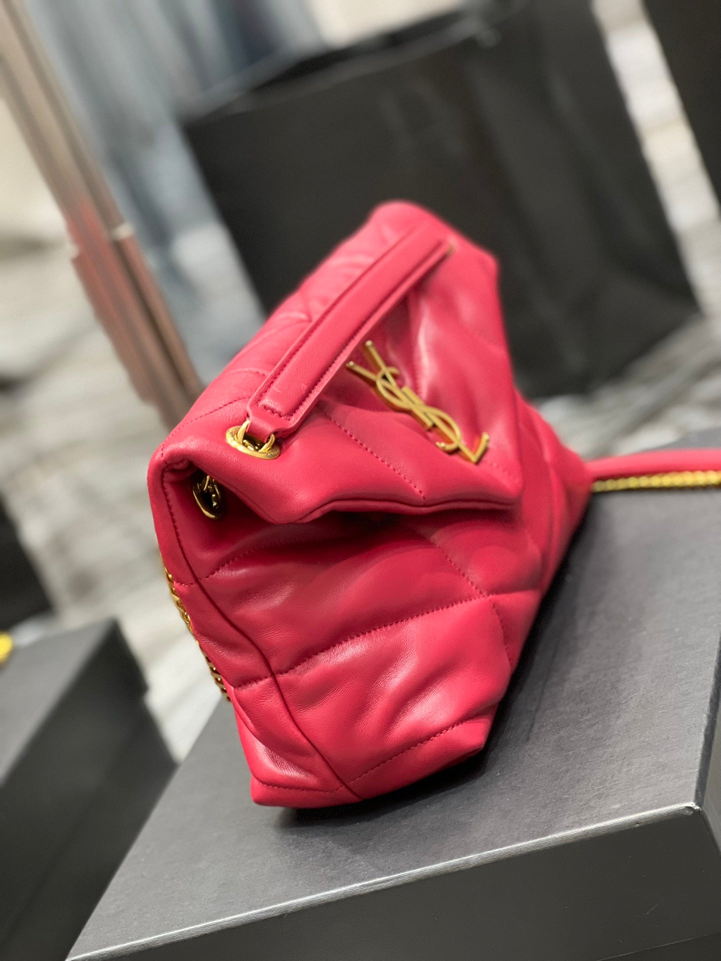 Saint Laurent Loulou Puffer Small in Quilted Lambskin Red