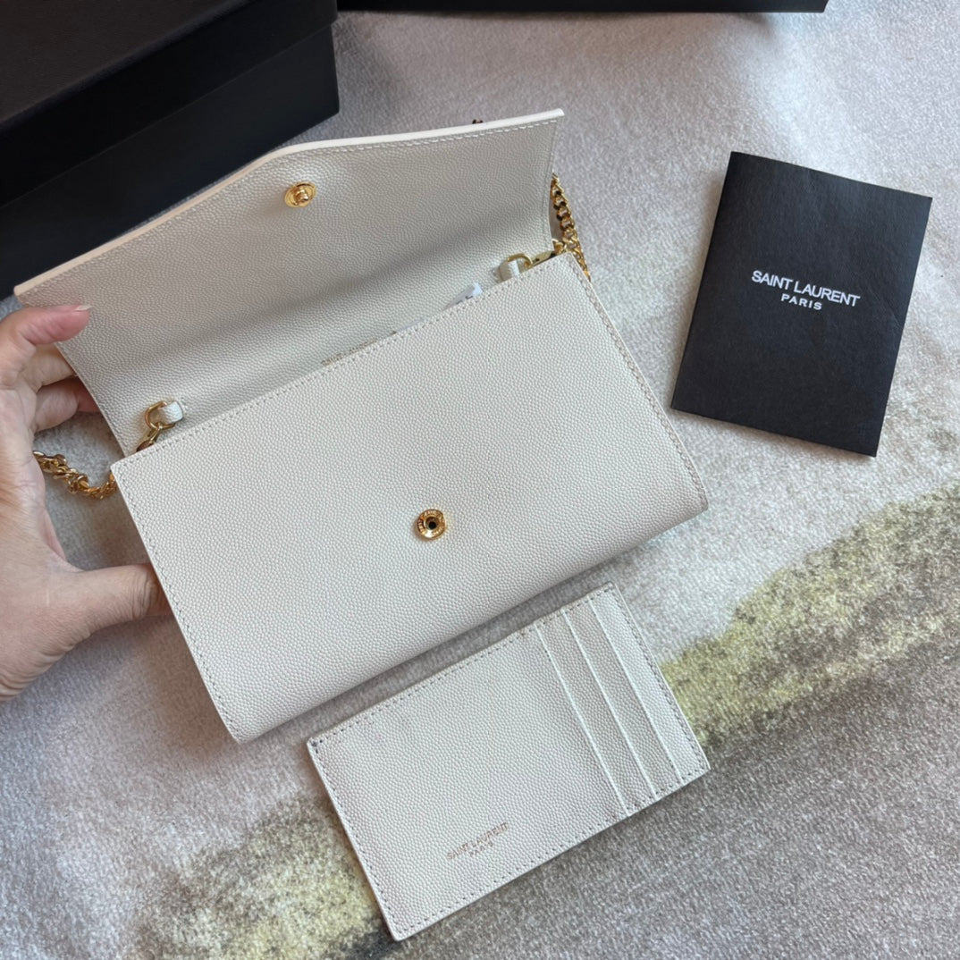 Saint Laurent Cassandre Wallet on Chain in White Leather with Gold Hardware