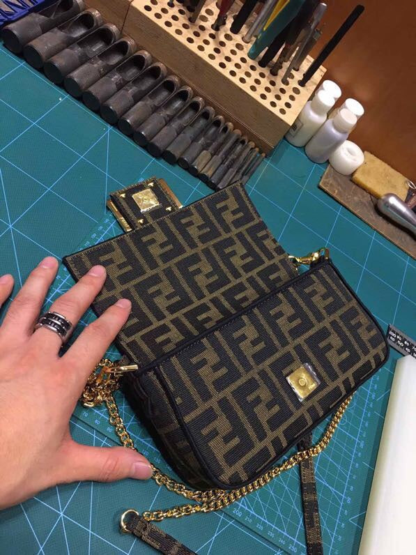 Fendi Vintage Zucca Canvas Mini Baguette Shoulder Bag - Brown Monogram