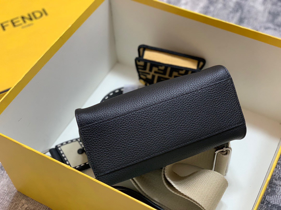 Fendi Black Leather Peekaboo ISeeU Handbag with FF Logo Strap &amp; Mini Pouch