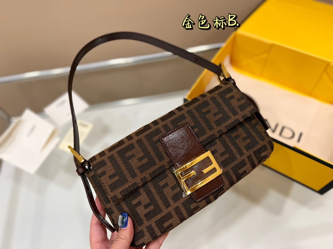 Fendi Zucca Monogram Baguette Shoulder Bag - Brown Tobacco Canvas