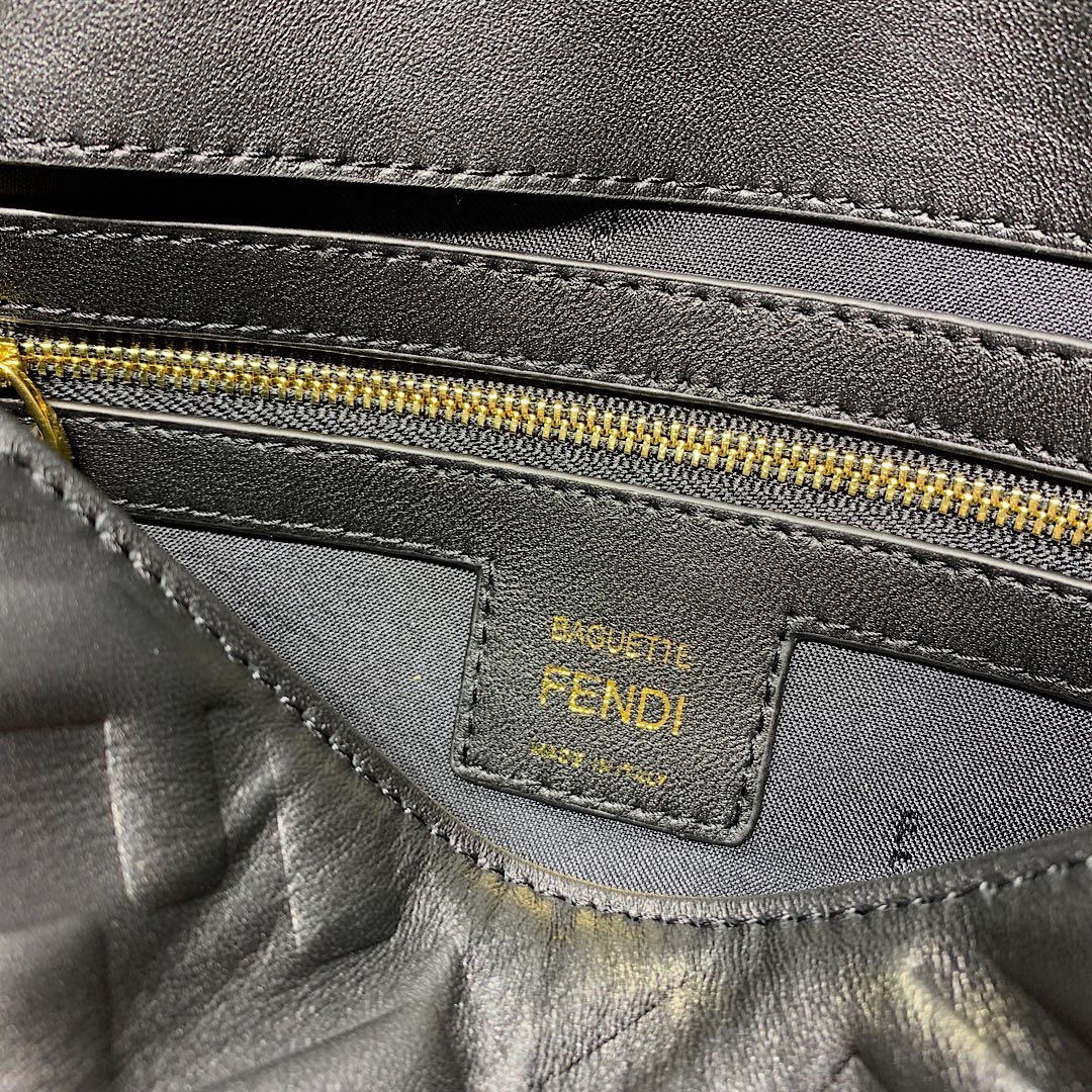 Fendi Baguette Black Embossed FF Monogram Leather Shoulder Bag