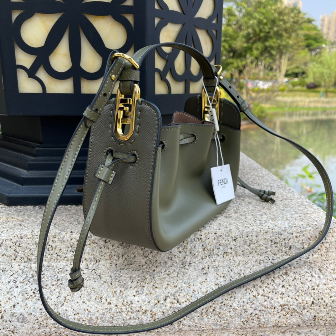 Fendi Mini Mon Tresor Leather Bucket Bag - Olive Green