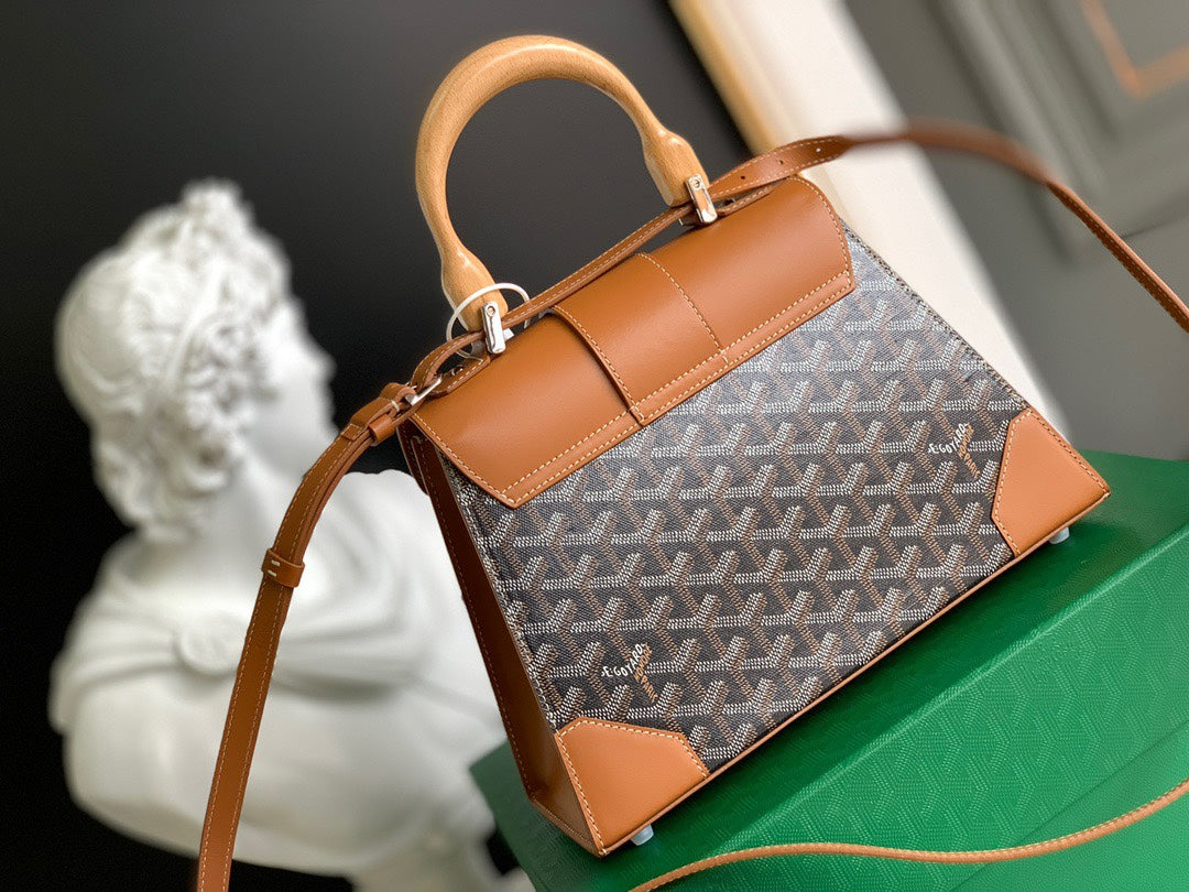 Gogy Luxury Tan Leather Handbag with Protective Metal Bottom Studs