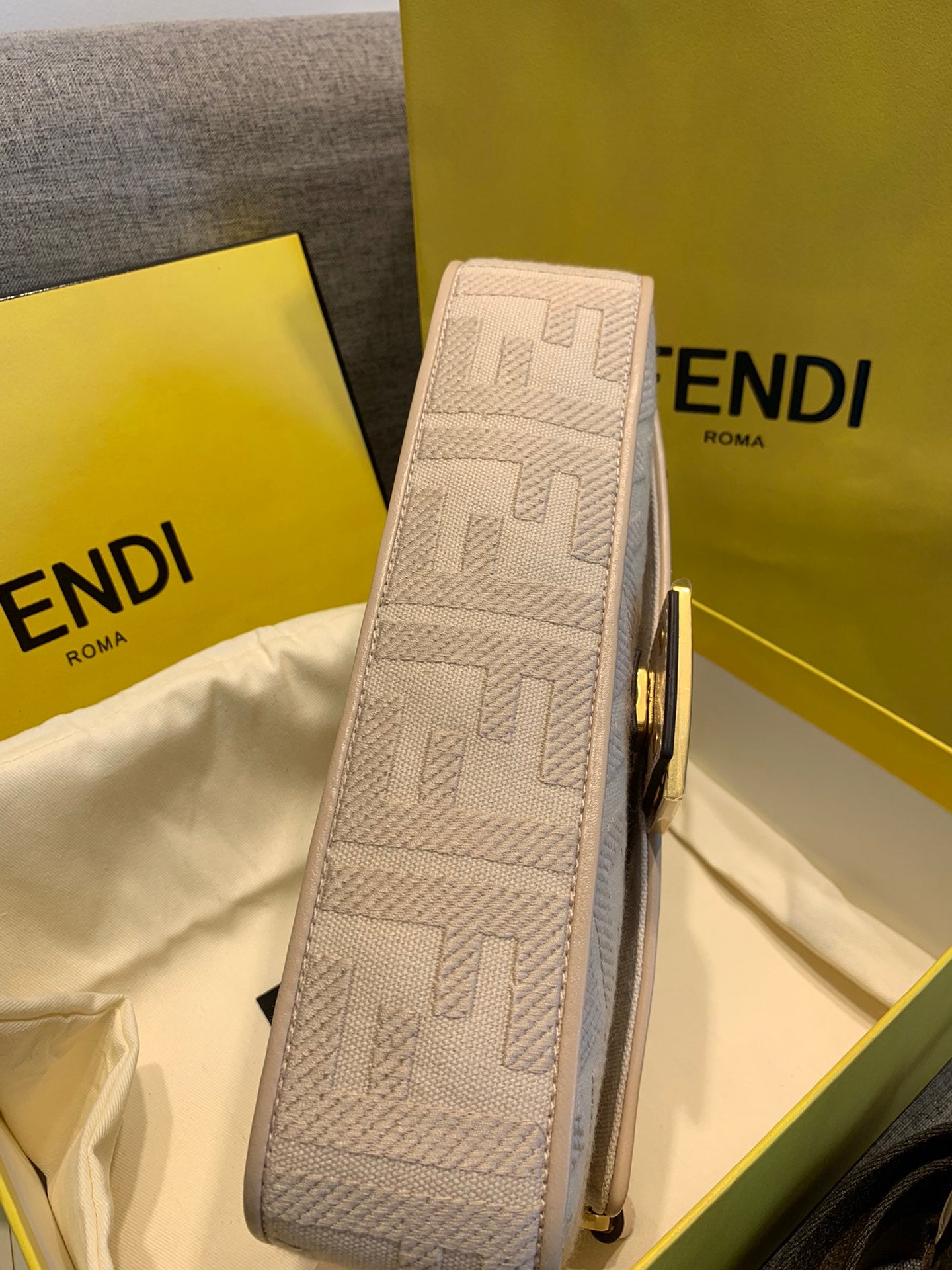 Fendi Baguette Embossed Leather Shoulder Bag - Beige/Cream