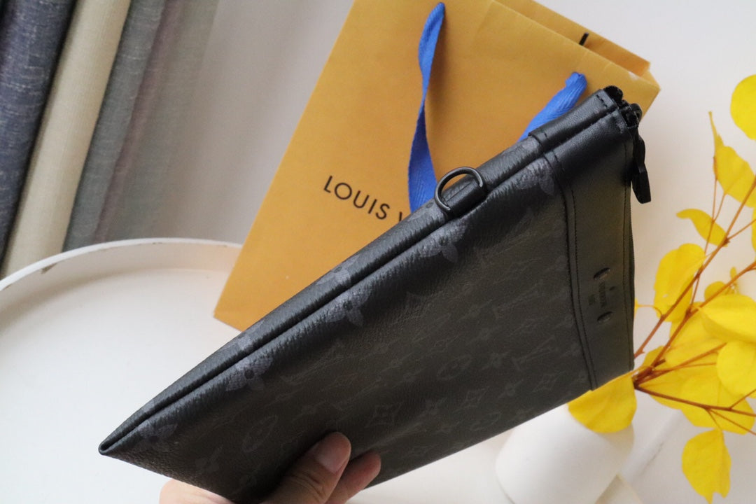 Louis Vuitton Pochette Voyage MM Monogram Eclipse Canvas Clutch Bag