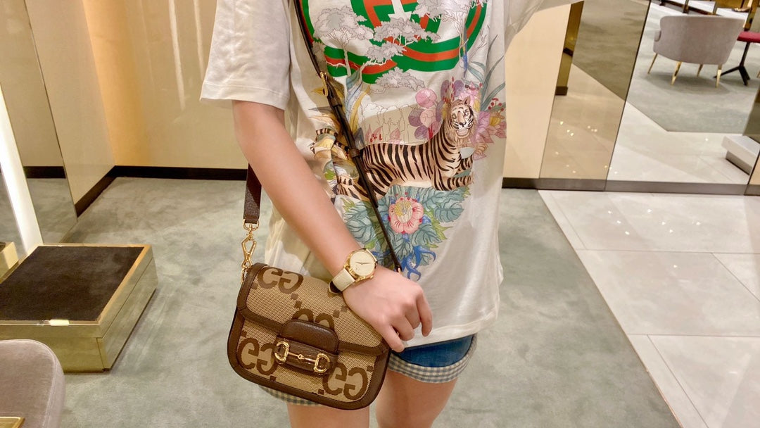 Women's Graphic Logo T-Shirt - Floral & Tiger Print - White Casual Cotton Tee