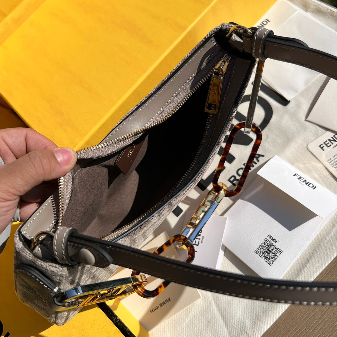 Fendi O'Lock Swing Brown Fabric Bag with FF Motif