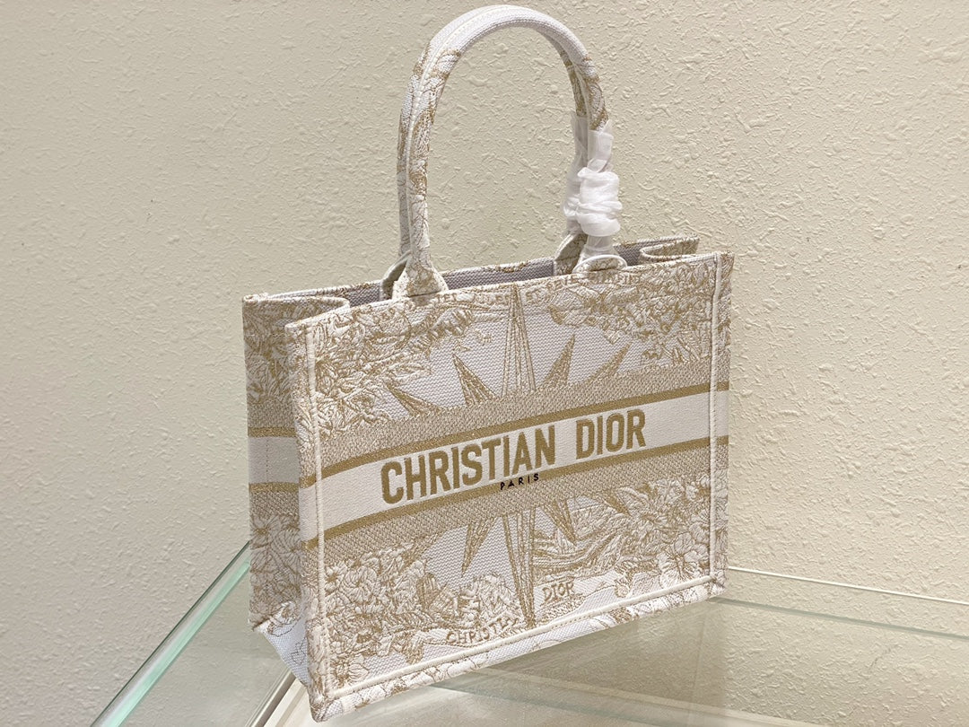 Dior Beige Embroidered Star Canvas Tote Bag Classic Luxury Top-Handle Handbag