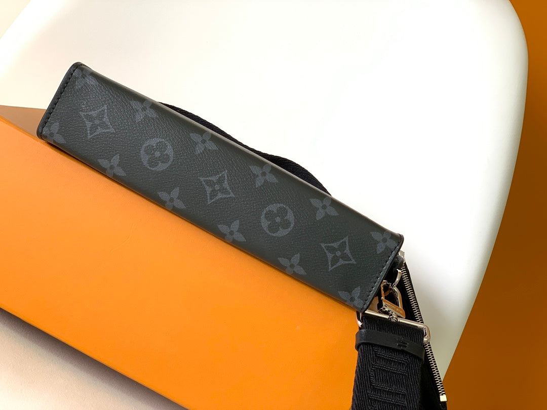 Louis Vuitton Modern Black Monogram Messenger Bag, Rectangular Crossbody Shoulder Bag