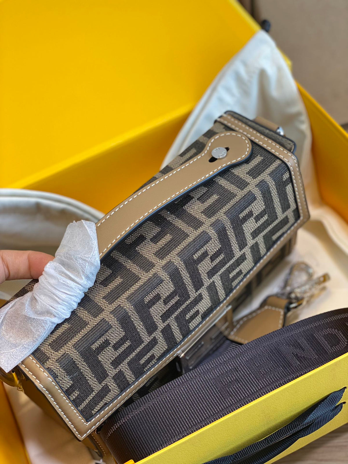 Fendi Brown Zucca Canvas Kan I Shoulder Bag with Silver-Tone Hardware
