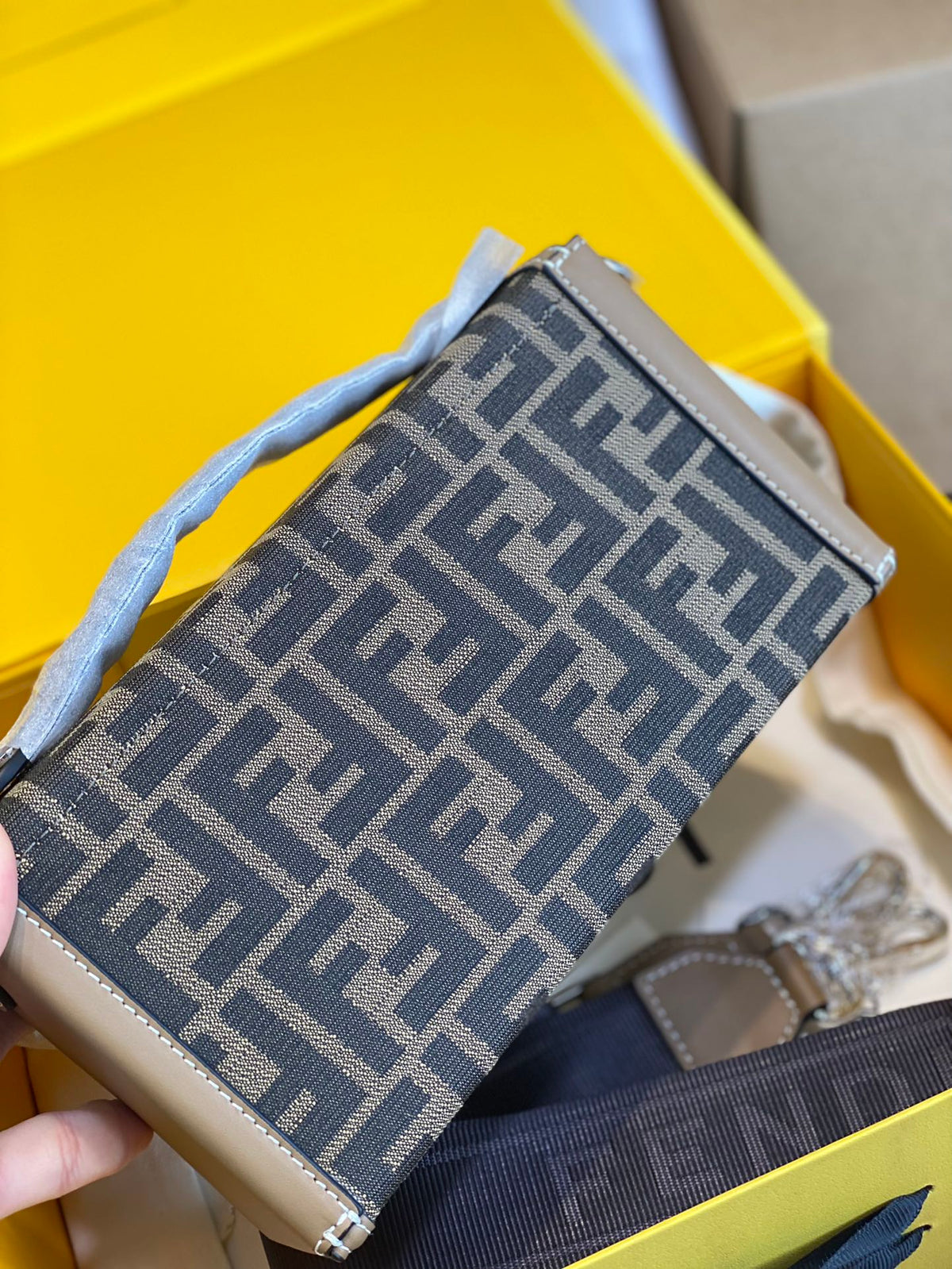 Fendi Brown Zucca Canvas Kan I Shoulder Bag with Silver-Tone Hardware
