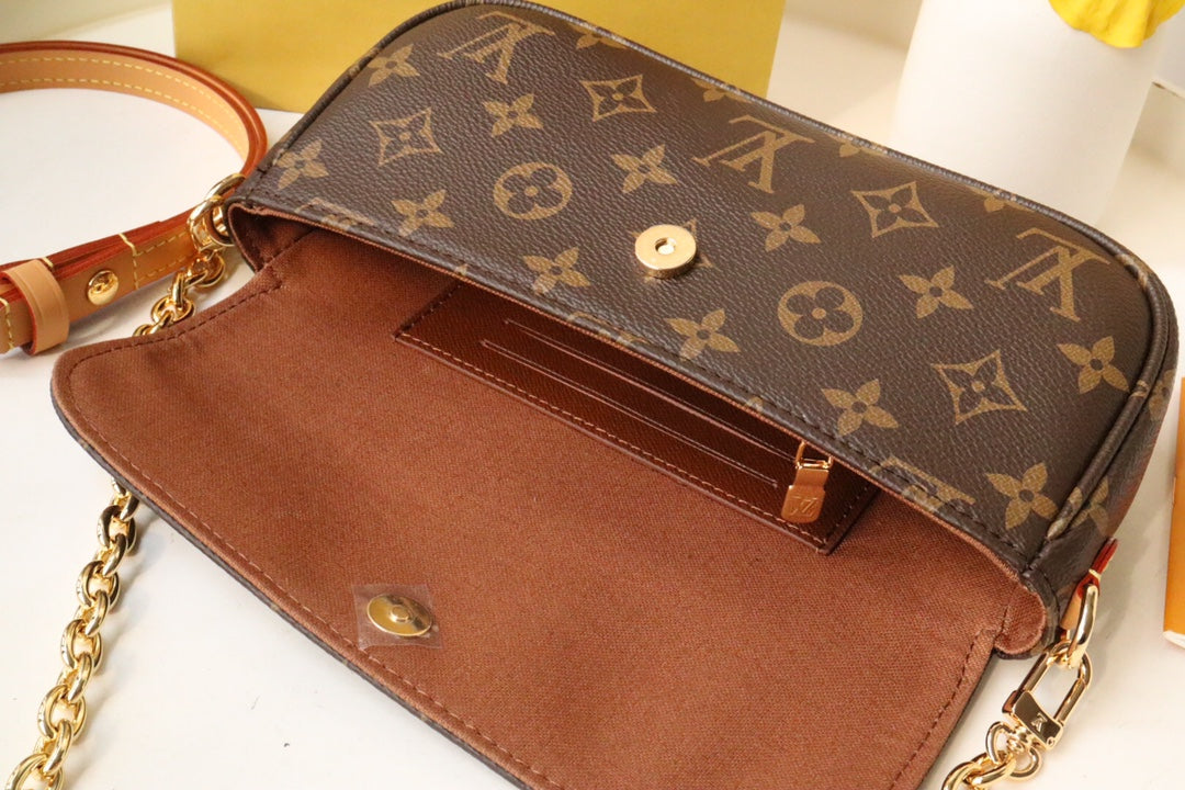 Louis Vuitton Diane Monogram Canvas Crossbody Bag with Gold-Tone Chain