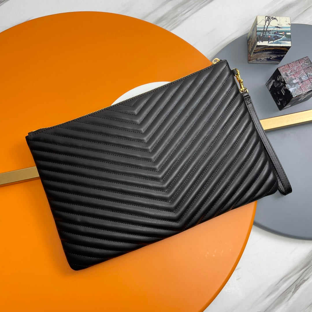 Saint Laurent Cassandre Matelassé Pouch in Black Quilted Leather