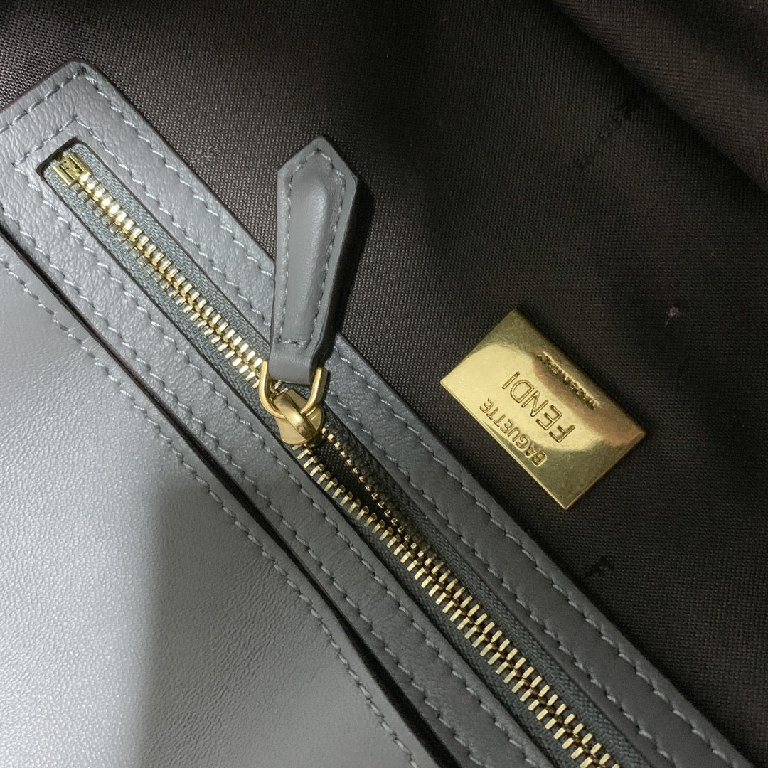 Fendi Baguette Medium Light Blue FF Embossed Leather Shoulder Bag