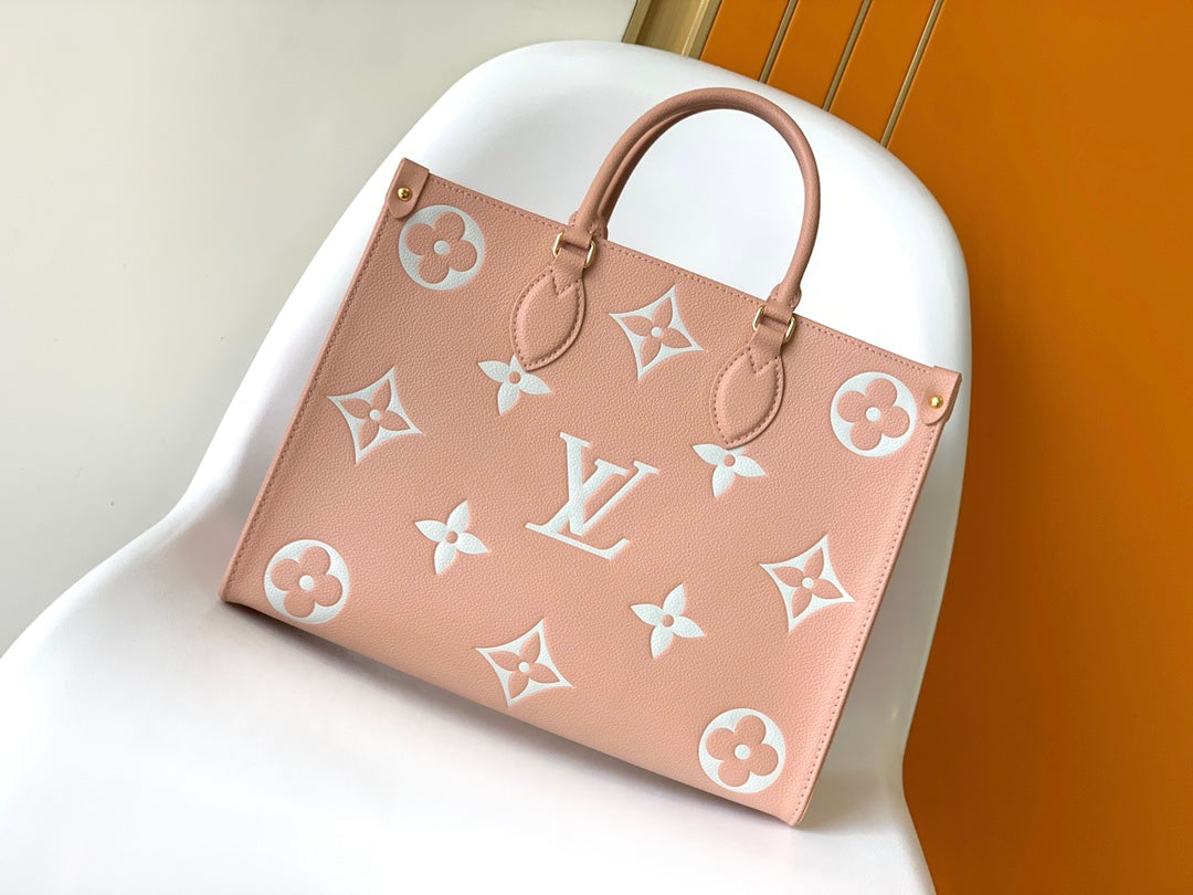 Louis Vuitton Pink Embossed Monogram Leather Tote Bag Large Shoulder Handbag
