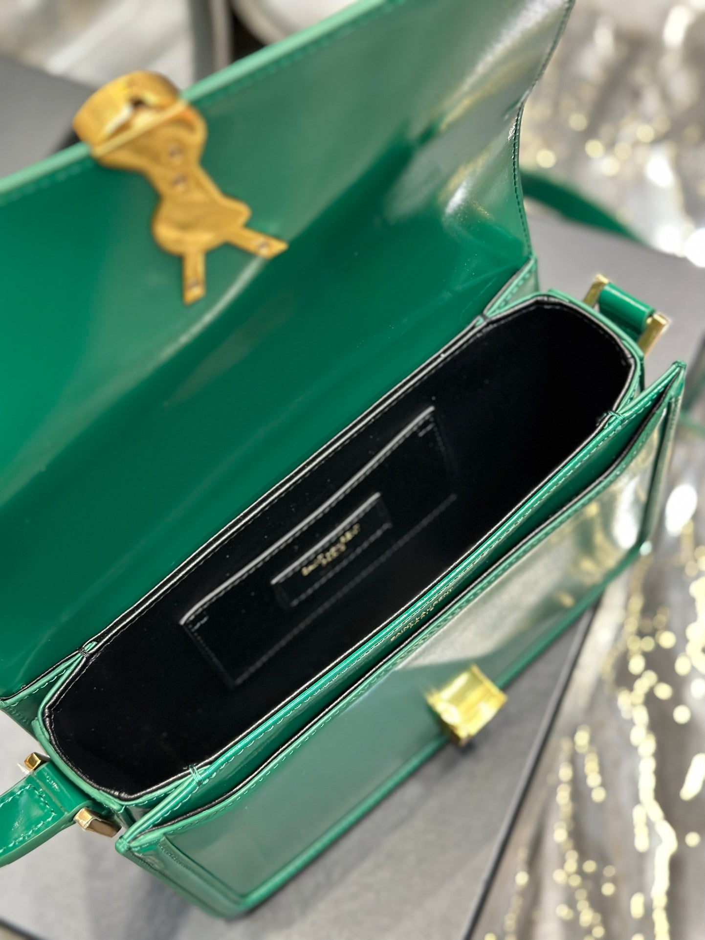Saint Laurent Small Solferino Satchel in Green Box Leather