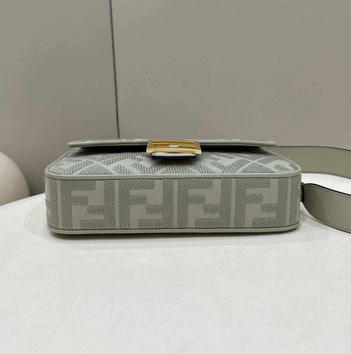 Fendi Baguette FF Embossed Fabric Shoulder Bag - Sage Green