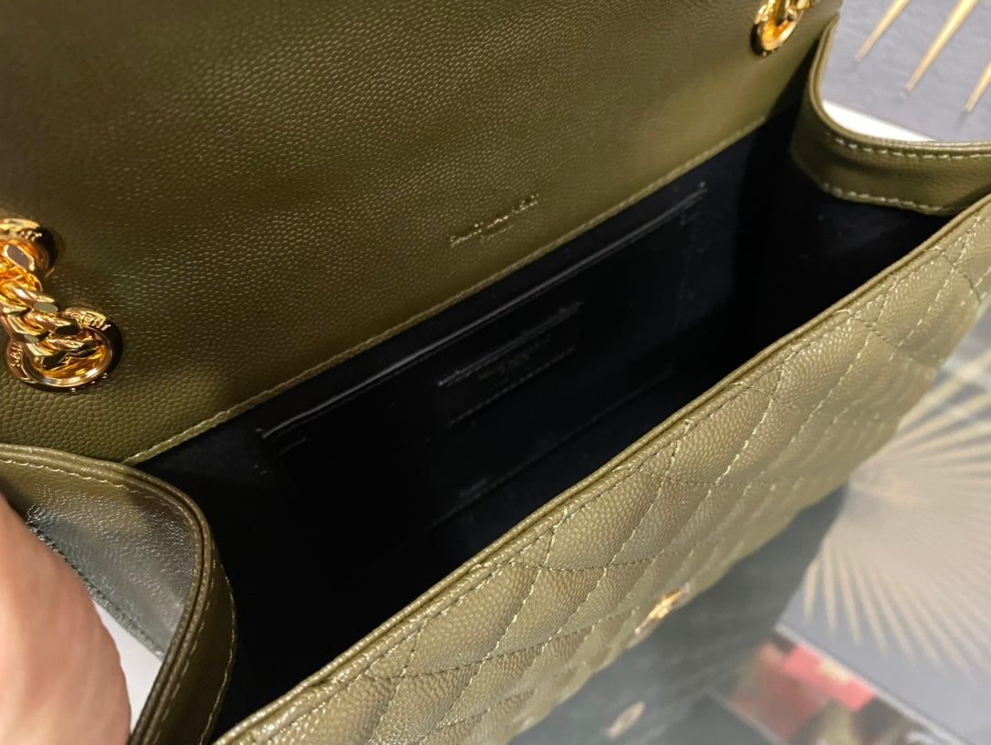 Saint Laurent Medium College Shoulder Bag in Olive Green Quilted Leather
