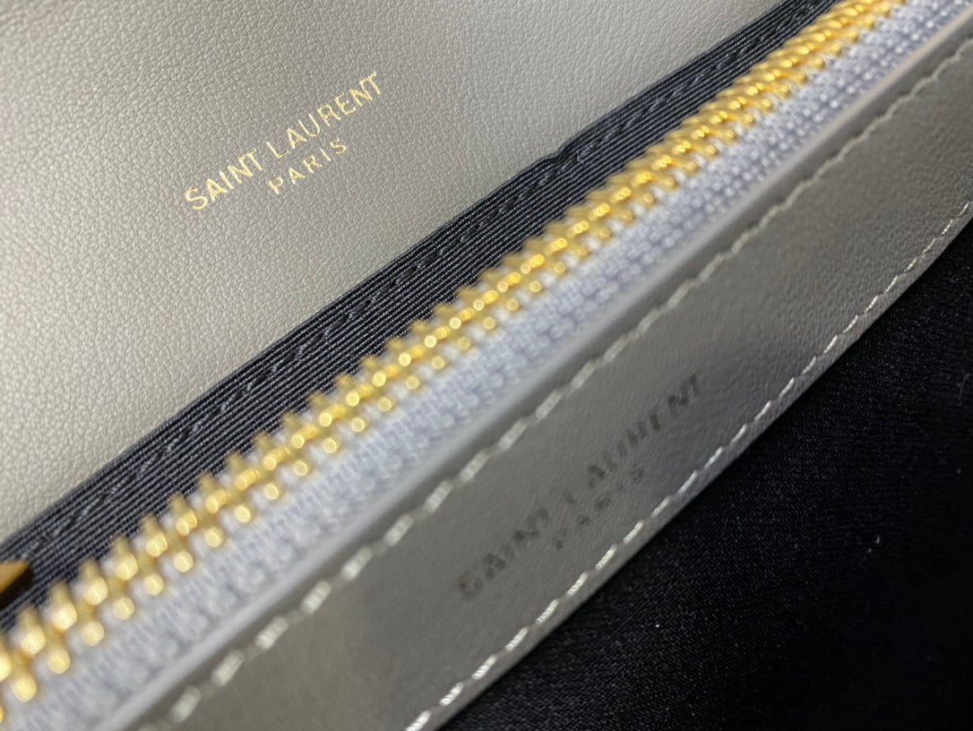 Saint Laurent College Medium in Quilted Leather Grey Gold Hardware