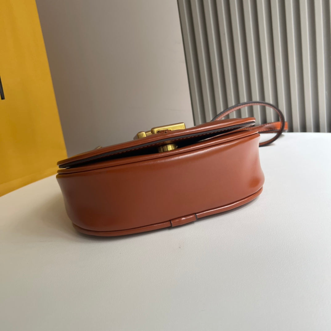 Fendi C'Mon Small Brown Leather Shoulder Bag with Gold FF Logo