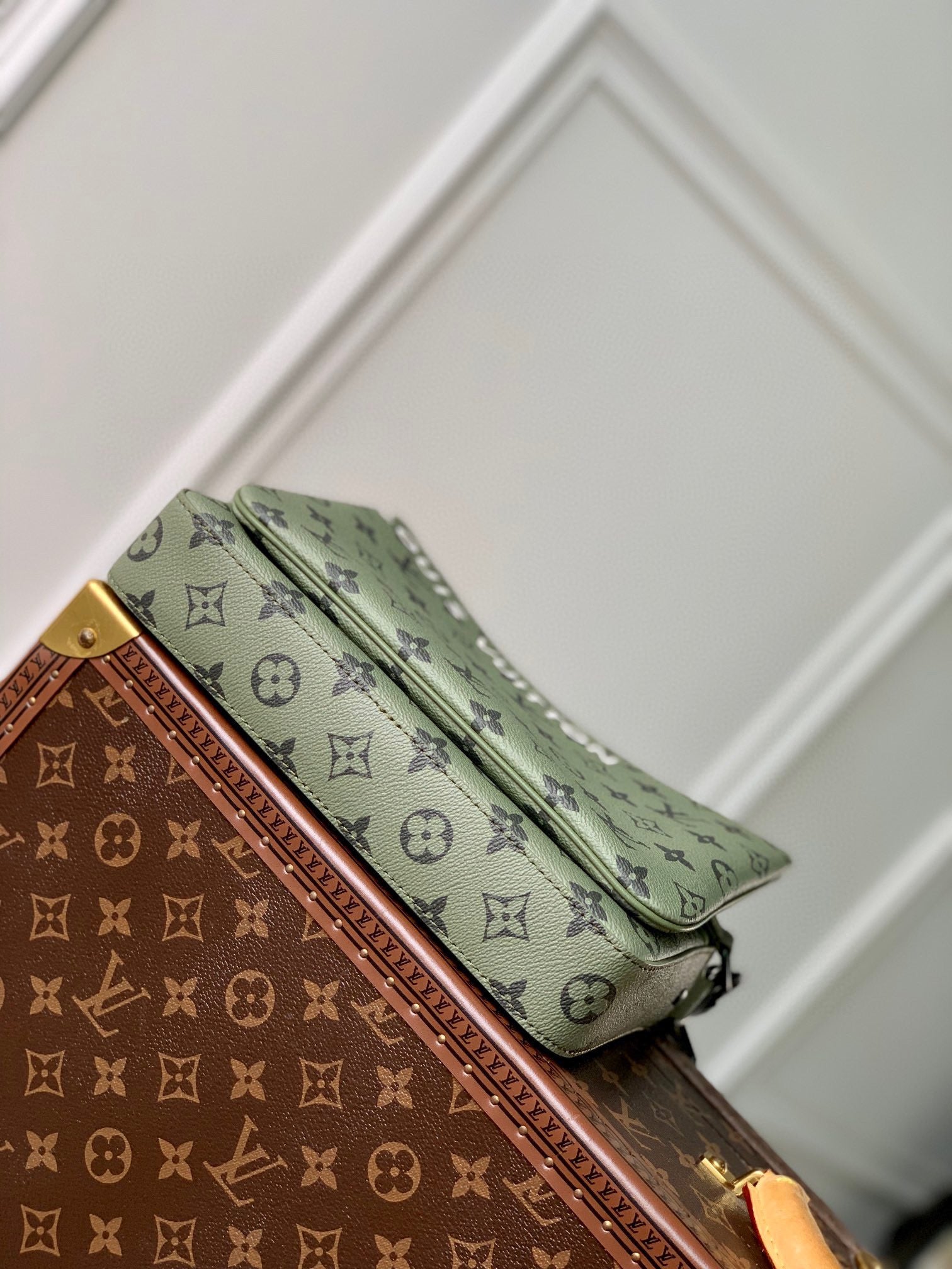 Louis Vuitton Olive Green Monogram Crossbody Bag with Detachable Red Pouch