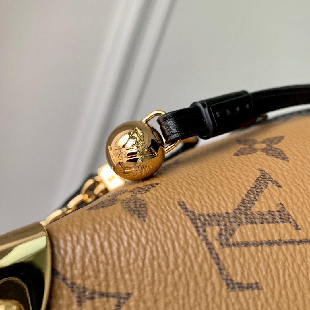 Louis Vuitton Brown Monogram Canvas Bucket Bag with Gold Chain and Leather Strap