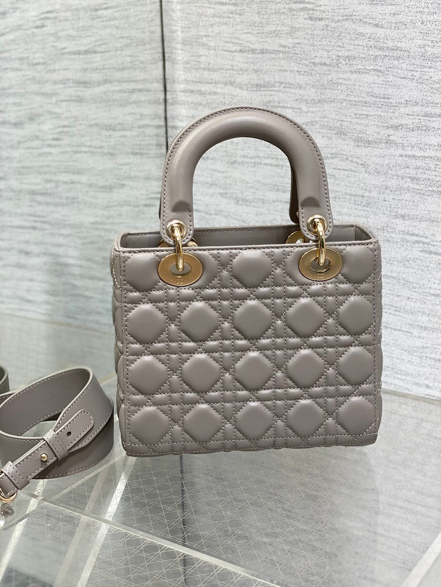 Dior Small Lady My ABCDior Bag in Grey Cannage Lambskin with Gold-Finish Metal