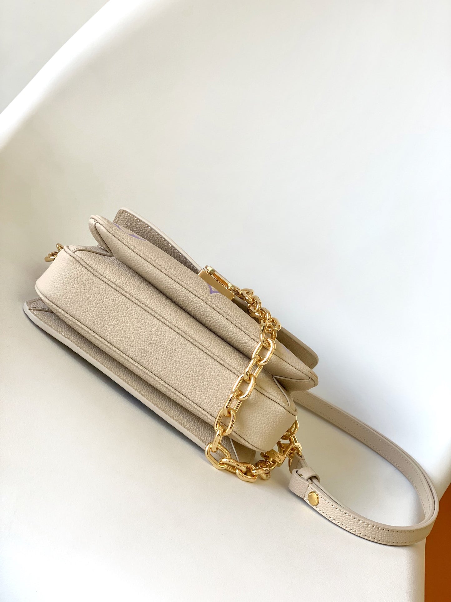 Louis Vuitton Lilac and Cream Monogram Embossed Leather Flap Crossbody Bag
