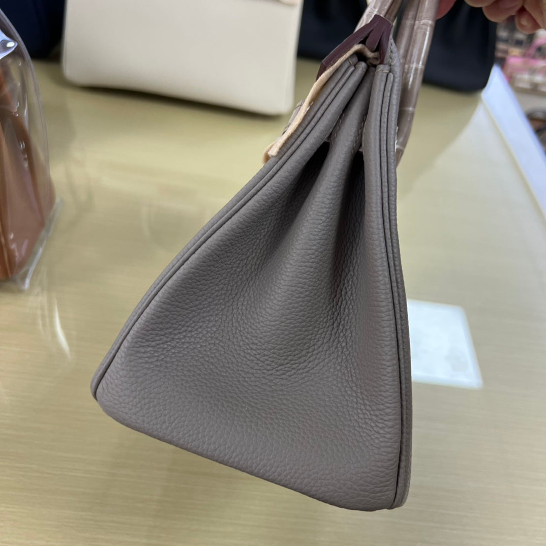 Grey Crocodile Texture Top Handle Leather Handbag with Silver Hardware