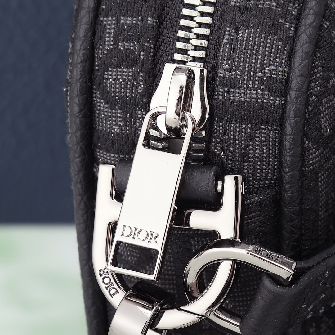 Dior Black Monogram Crossbody Messenger Bag with Detachable Pouch