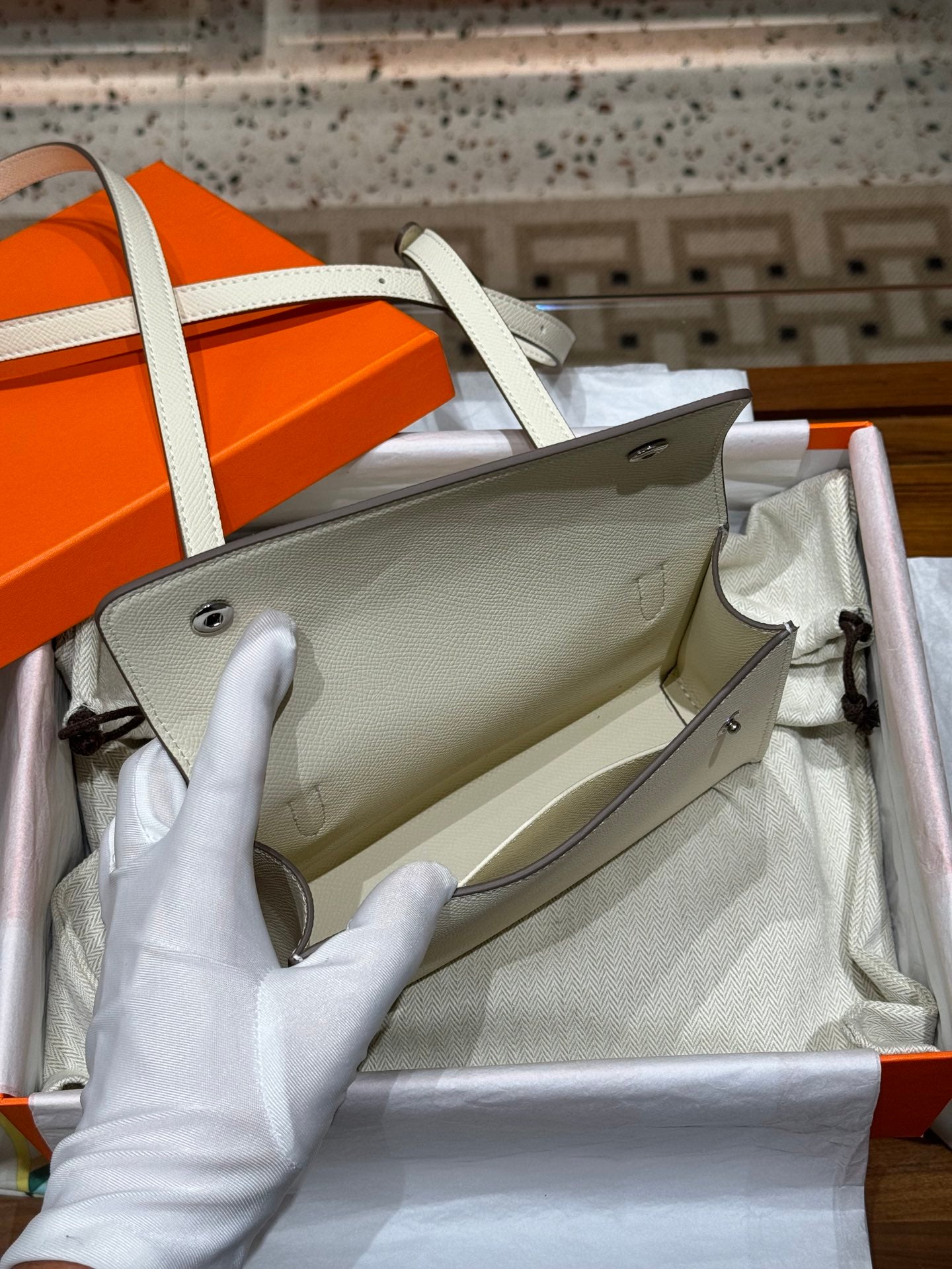 Epsom Cowhide Leather Snap Wallet Crossbody Bag - Cream White with Silver Buckle