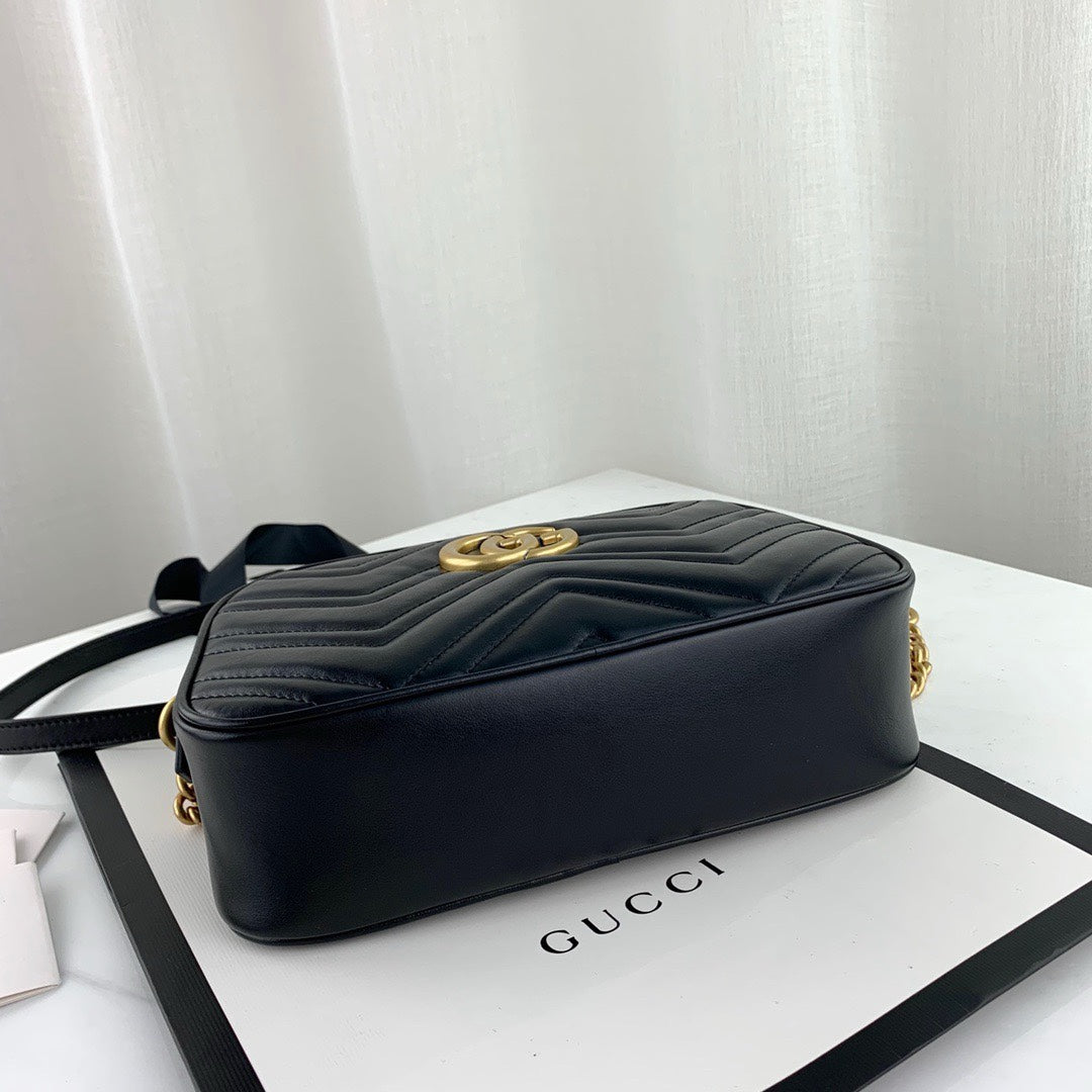 Gucci GG Marmont Small Matelassé Shoulder Bag - Black Leather